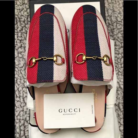 Gucci Shoes - Gucci Princetown Sylvie Logo Stripe Canvas